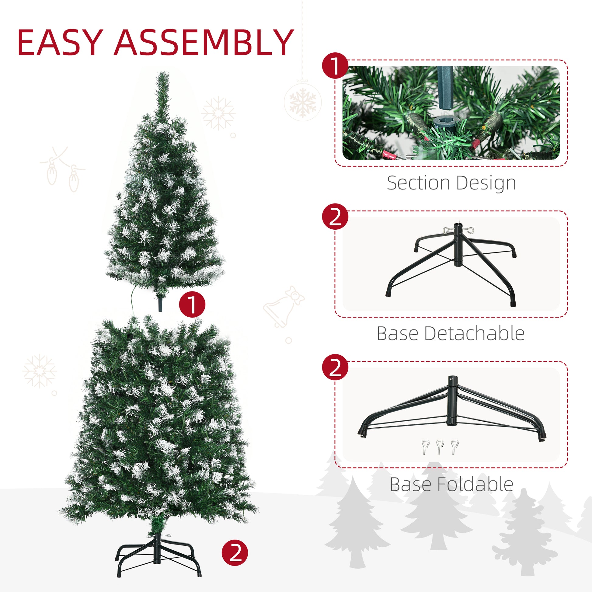 HOMCOM 5' Tall Prelit Pencil Slim Artificial Christmas Tree with Realistic Branches, 250 Colourful LED Lights and 408 Tips, Xmas Decoration, Green