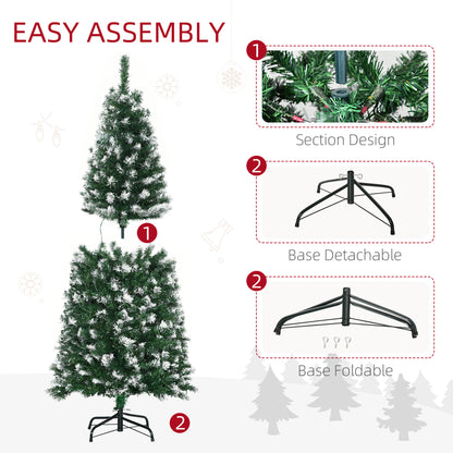 HOMCOM 5' Tall Prelit Pencil Slim Artificial Christmas Tree with Realistic Branches, 250 Colourful LED Lights and 408 Tips, Xmas Decoration, Green