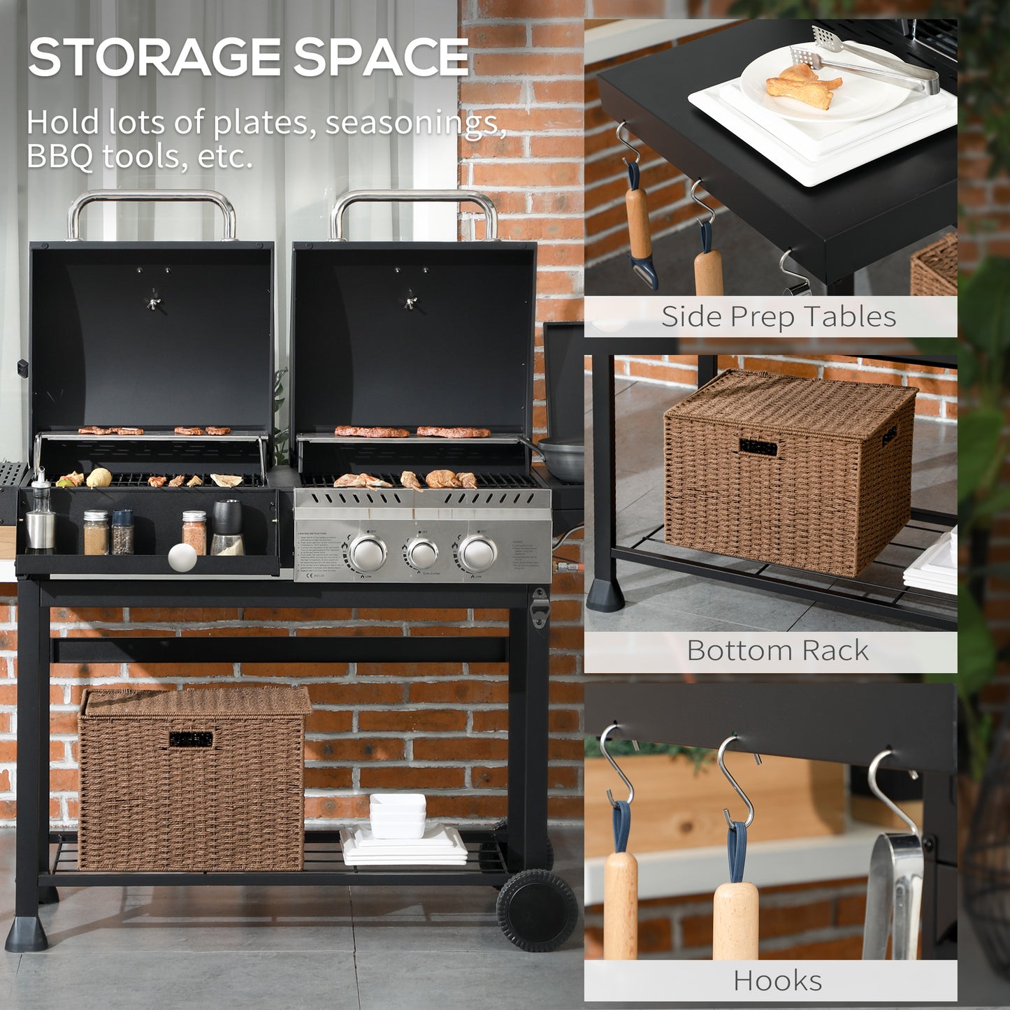 Outsunny Dual Fuel BBQ Grill - Black