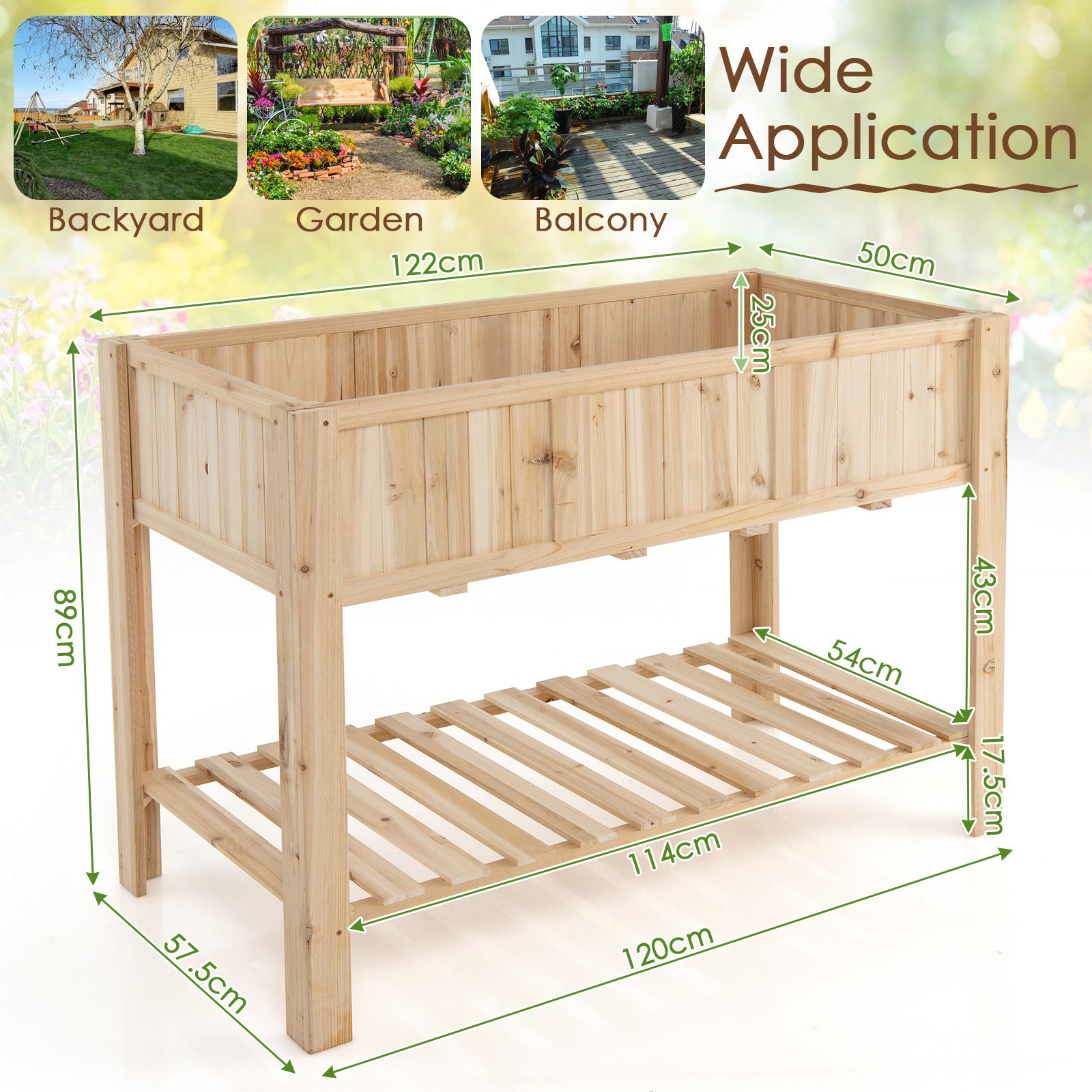 Elevated Wooden Raised Garden Bed for Vegetables and Flowers