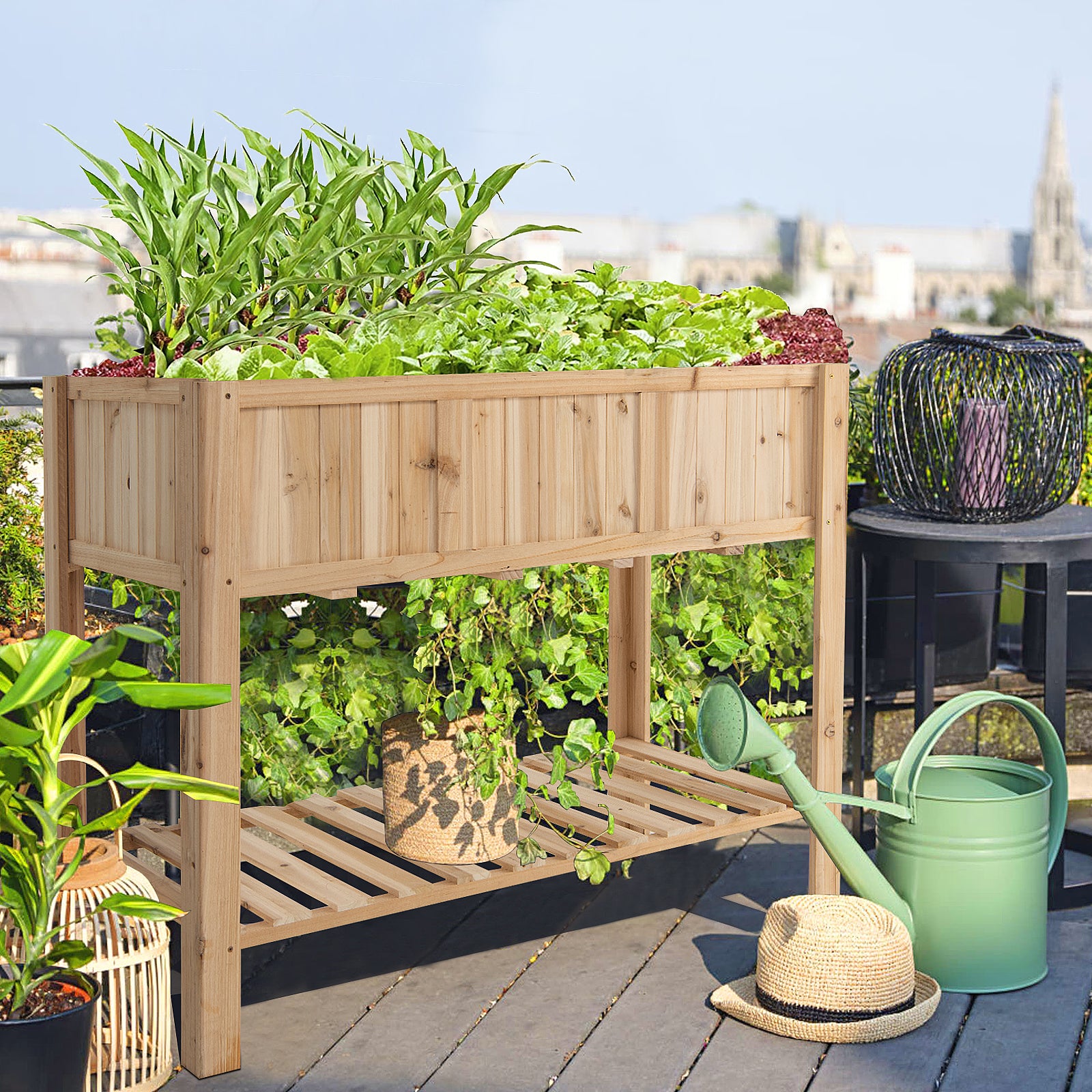 Elevated Wooden Raised Garden Bed for Vegetables and Flowers