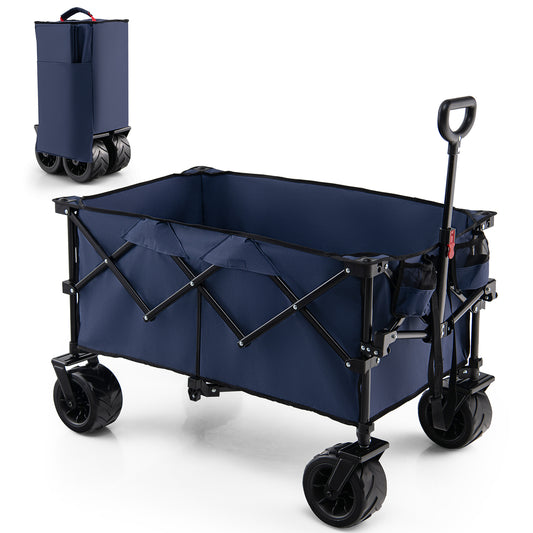 Foldable Wagon with Adjustable Handle and Universal Front Wheels-Blue