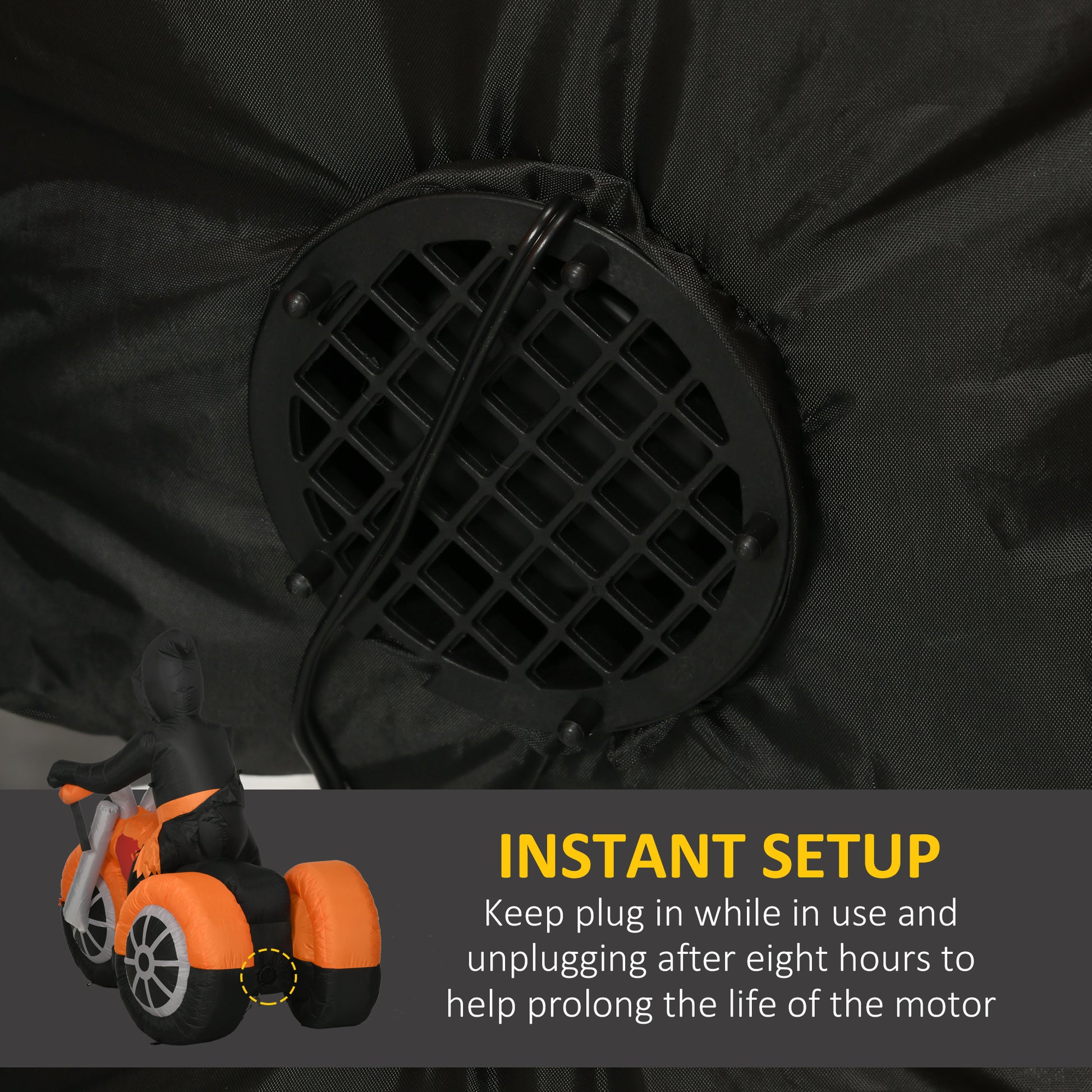 HOMCOM 9FT Long Halloween Inflatable Skull Rides a Motorcycle with Built-in LED Lights, Blow-Up Outdoor LED Garden Display for Lawn, Party