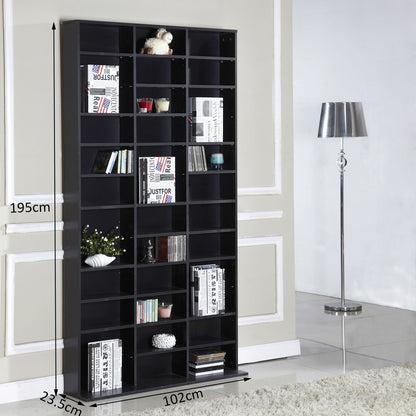 HOMCOM CD / DVD Storage Shelf Storage Unit for 1116 CDs Height-Adjustable Compartments 102 x 24 x 195 cm Black