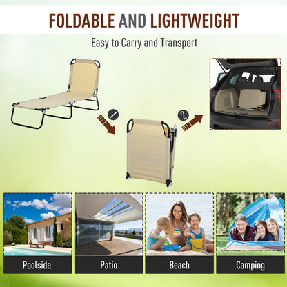 Outsunny 2 Pieces Foldable Sun Lounger Set With 5-Position Adjustable Backrest, Portable Relaxer Recliner with Lightweight Frame Beige