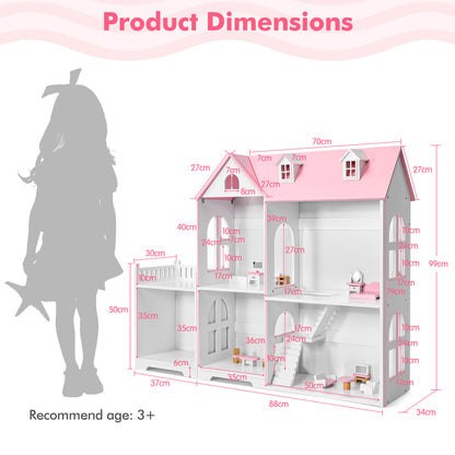Large Wooden Dolls House with Furniture and Accessories-Pink