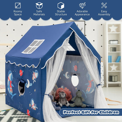 Kids Play Tent with Washable Mat and Windows-Blue