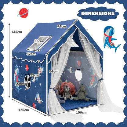 Kids Play Tent with Washable Mat and Windows-Blue