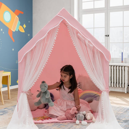 Kids Play Tent with Washable Mat and Windows-Pink