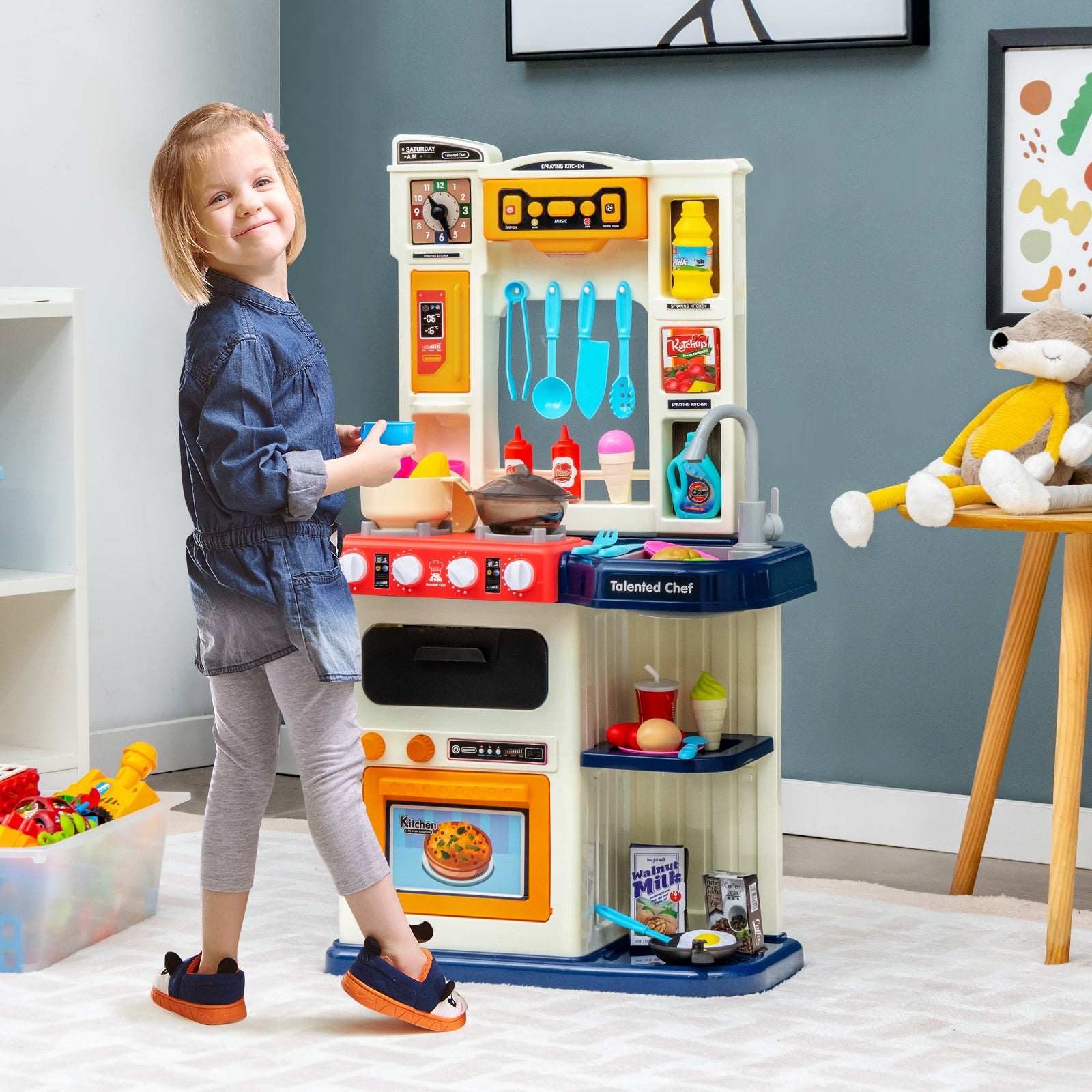 Kids Kitchen Playset with 65 Pieces Accessories-Blue