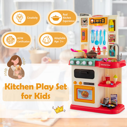 Kids Kitchen Playset with 65 Pieces Accessories-Pink
