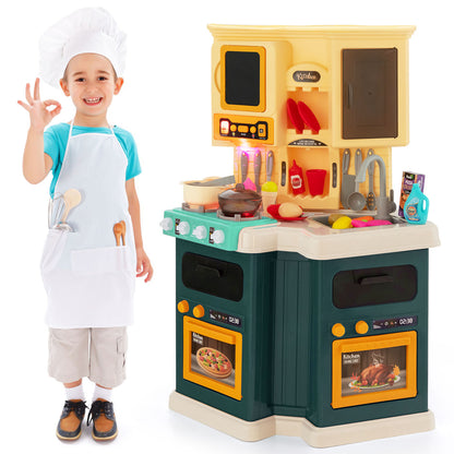 67 PCS Kid’s Kitchen Playset with Vapor and Boil Effects and Running Water-Navy