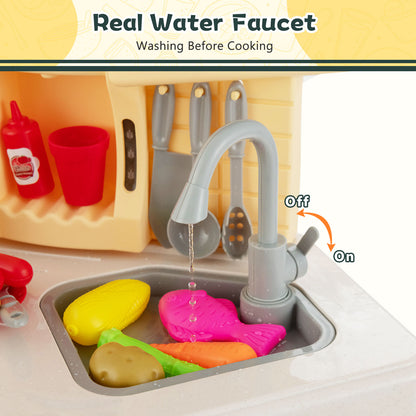 67 PCS Kid’s Kitchen Playset with Vapor and Boil Effects and Running Water-Navy