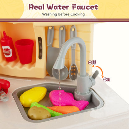 67 PCS Kid’s Kitchen Playset with Vapor and Boil Effects and Running Water-Red