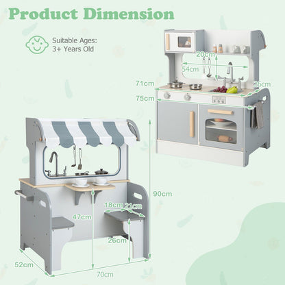 Double Sided Kids Kitchen Playset with Microwave Sink Oven-Grey