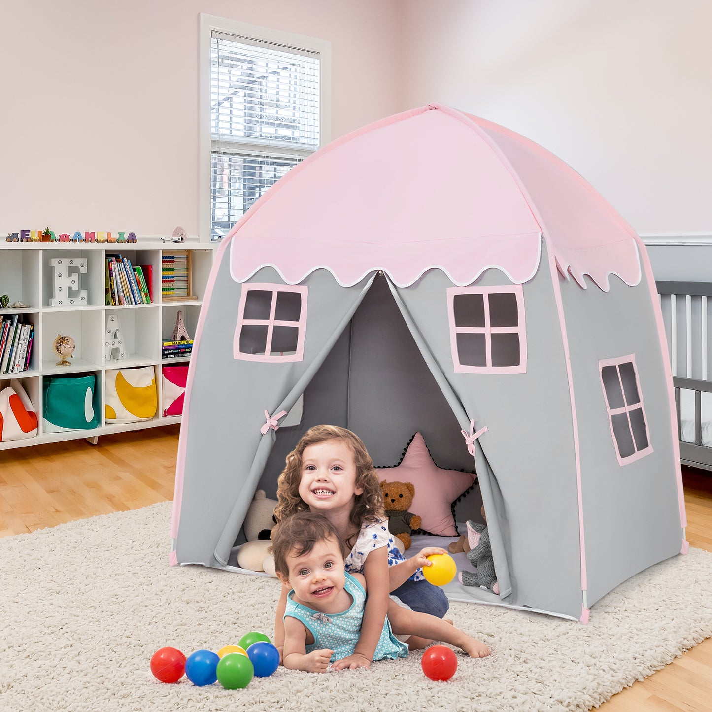 Large Indoor Outdoor Portable Fairy Kids Play Tent with Storage Bag -Pink