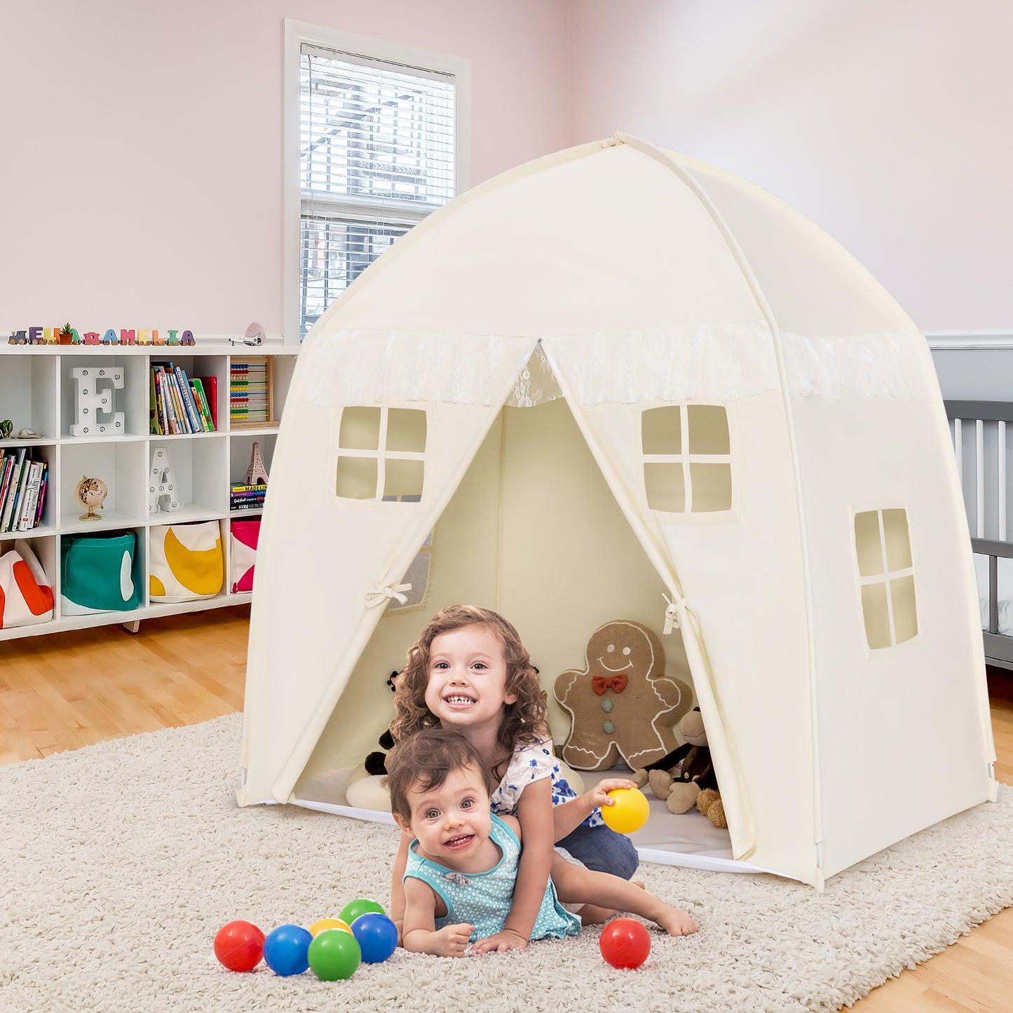 Large Indoor Outdoor Portable Fairy Kids Play Tent with Storage Bag -White