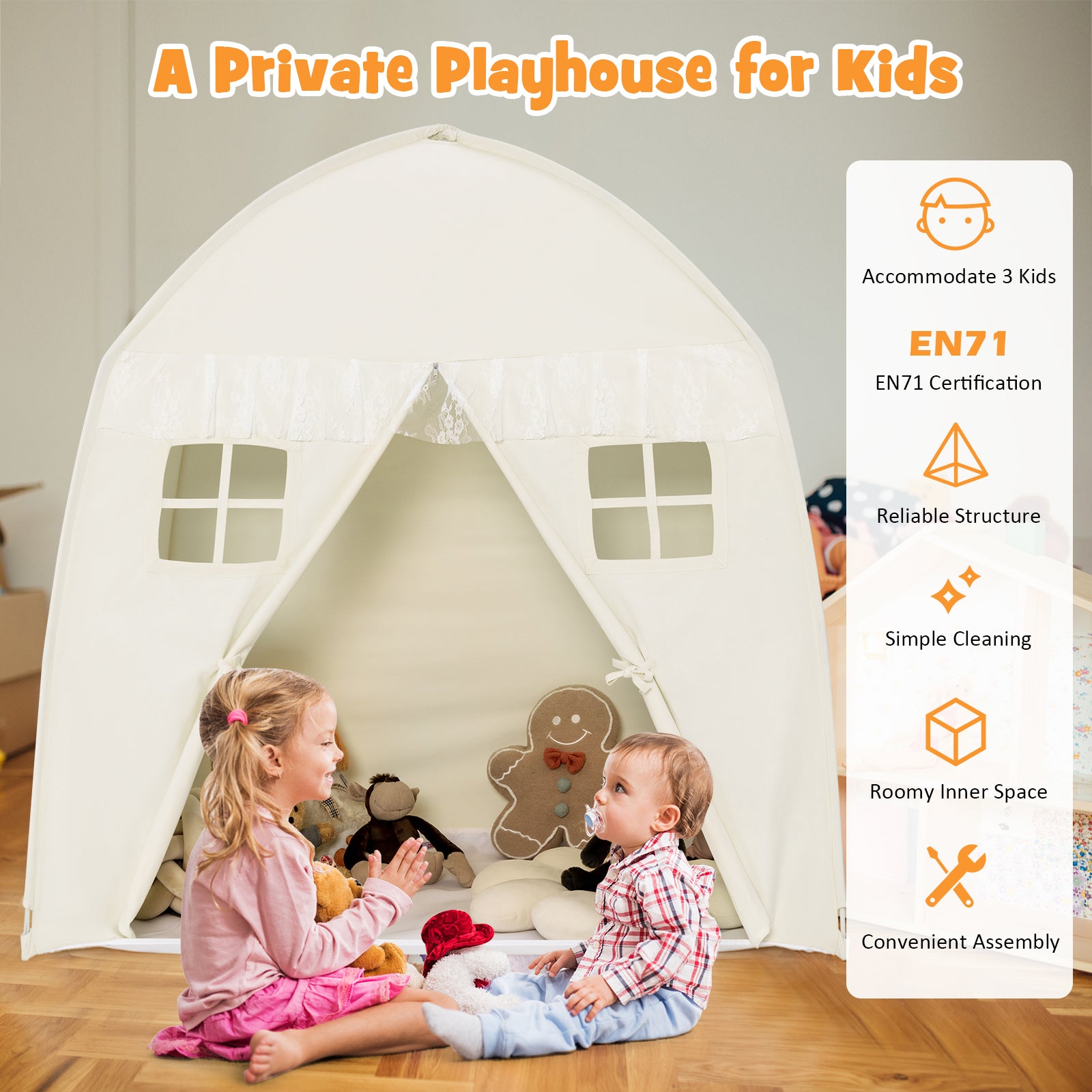 Large Indoor Outdoor Portable Fairy Kids Play Tent with Storage Bag -White