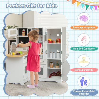Kid's Corner Kitchen Playset Wooden Play Kitchen with Stove-White