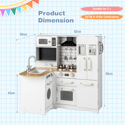 Kid's Corner Kitchen Playset Wooden Play Kitchen with Stove-White