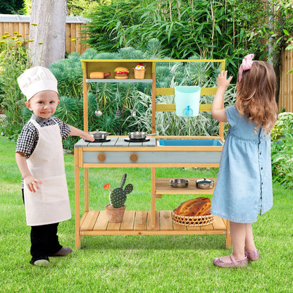 Wooden Play Kitchen Set with Faucet and Water Box