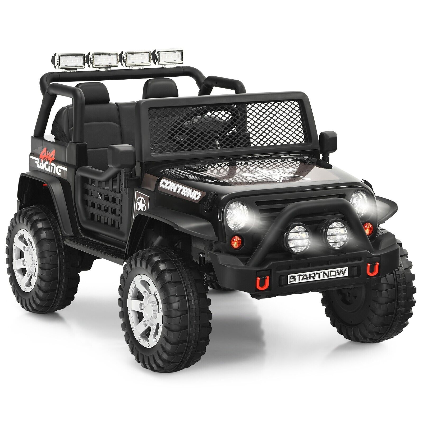 2-Seat Kids Ride on Truck with Parent Remote Control-Black-Black