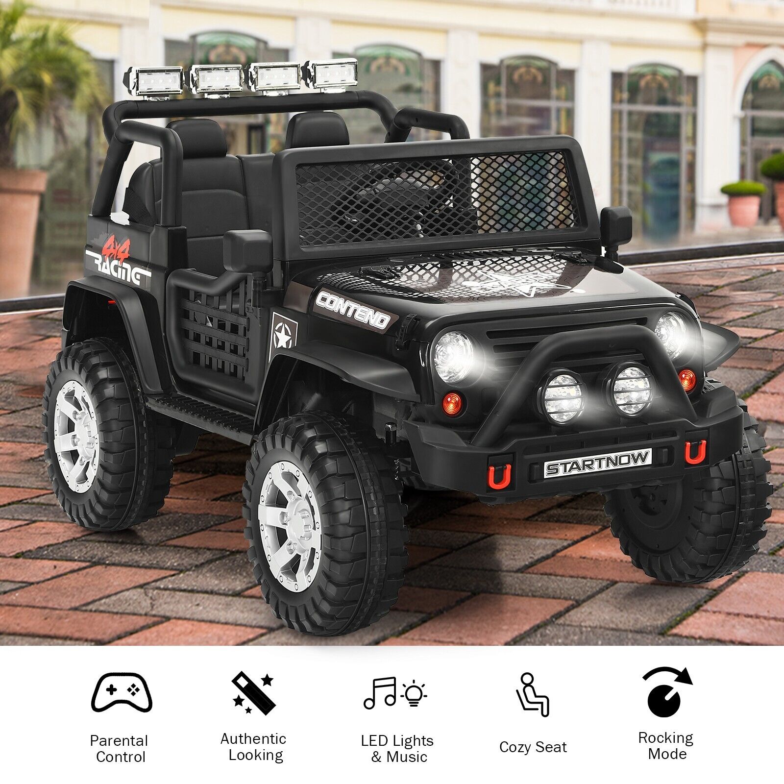 2-Seat Kids Ride on Truck with Parent Remote Control-Black-Black