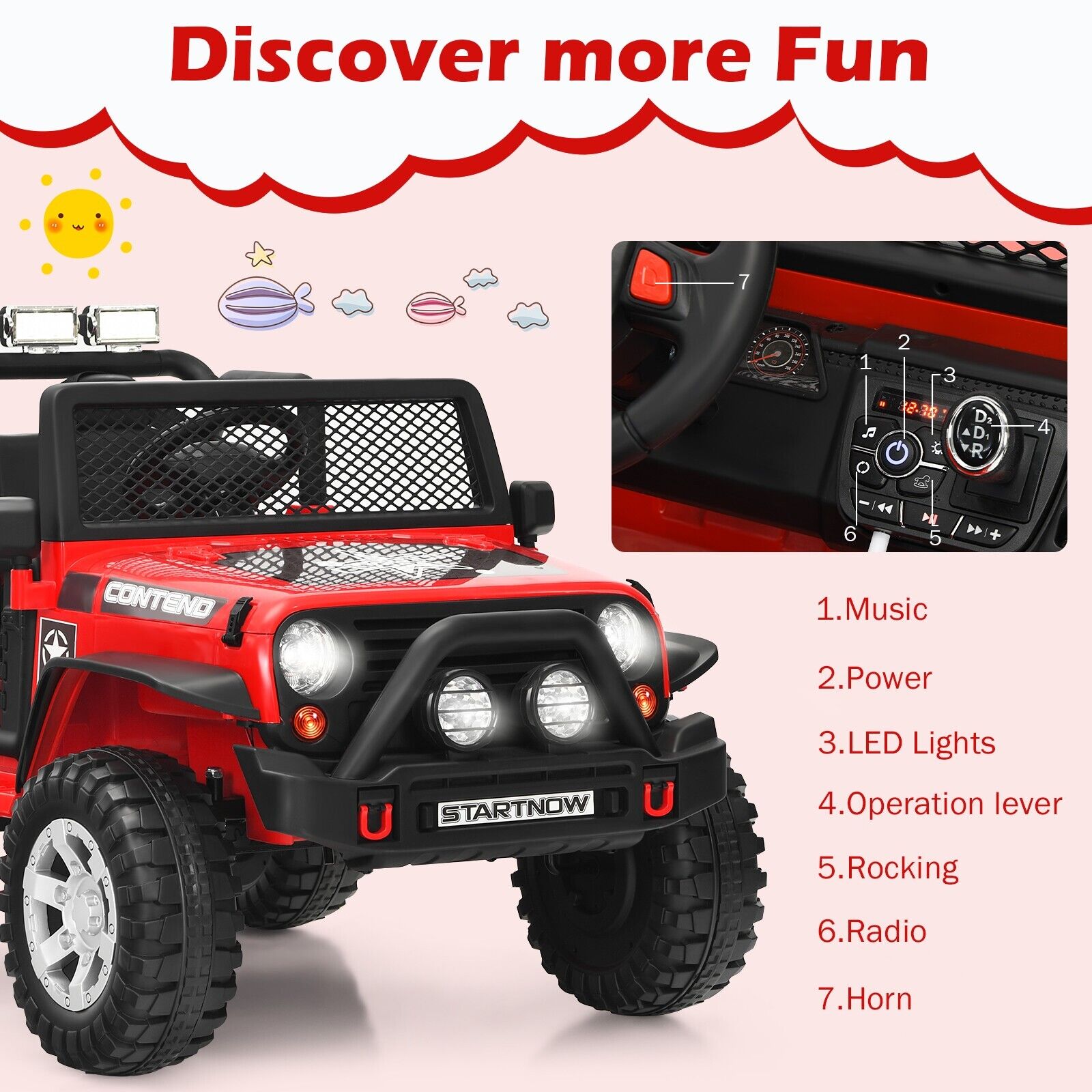 2-Seat Kids Ride on Truck with Parent Remote Control-Red