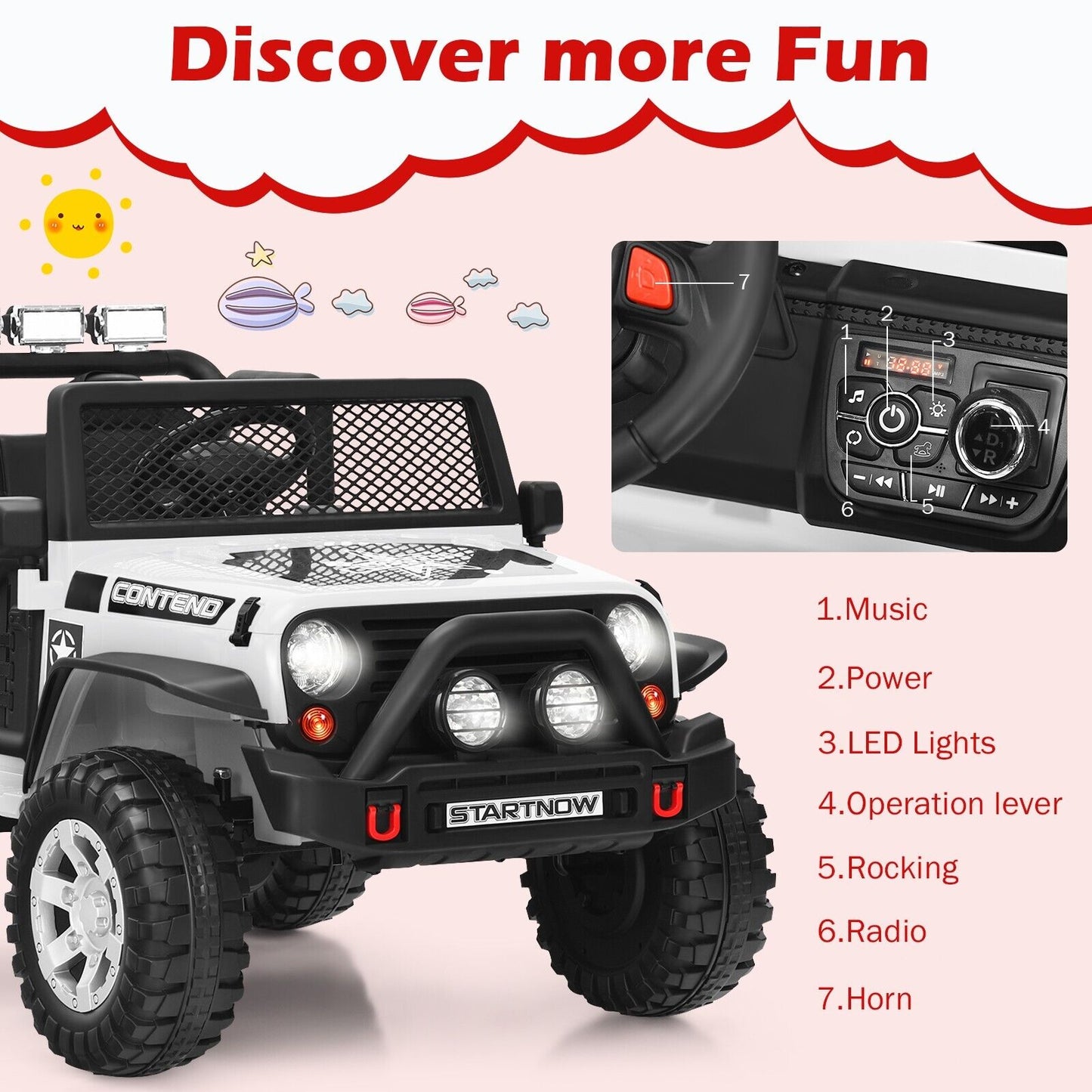 2-Seat Kids Ride on Truck with Parent Remote Control-White