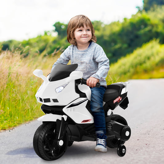 Kids Electric Ride on Motorcycle with 2 Training Wheels-White