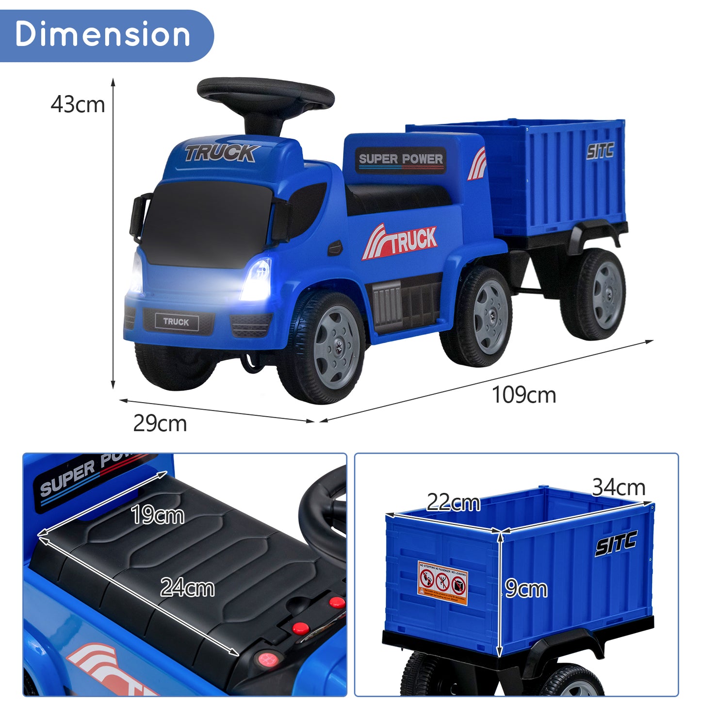Kids Ride on Truck with Detachable Container for 18-36 Months-Blue