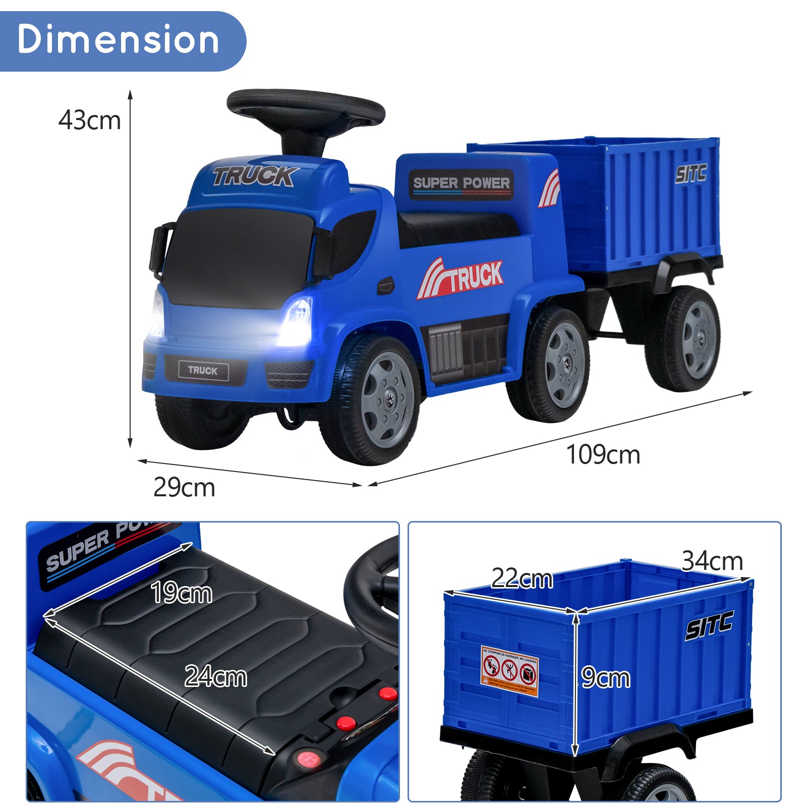 Kids Ride on Truck with Detachable Container for 18-36 Months-Blue