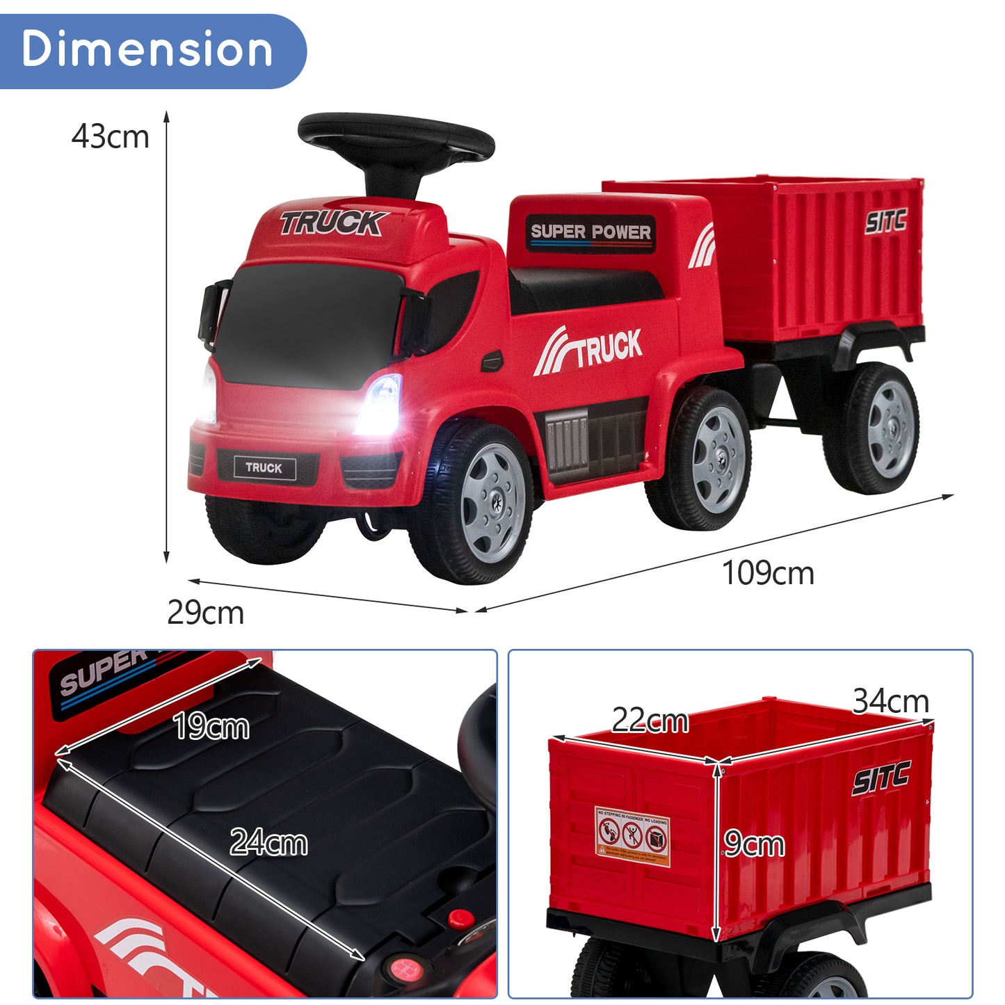 Kids Ride on Truck with Detachable Container for 18-36 Months-Red