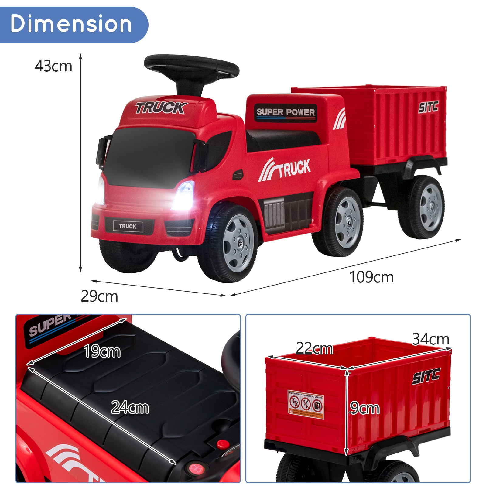 Kids Ride on Truck with Detachable Container for 18-36 Months-Red
