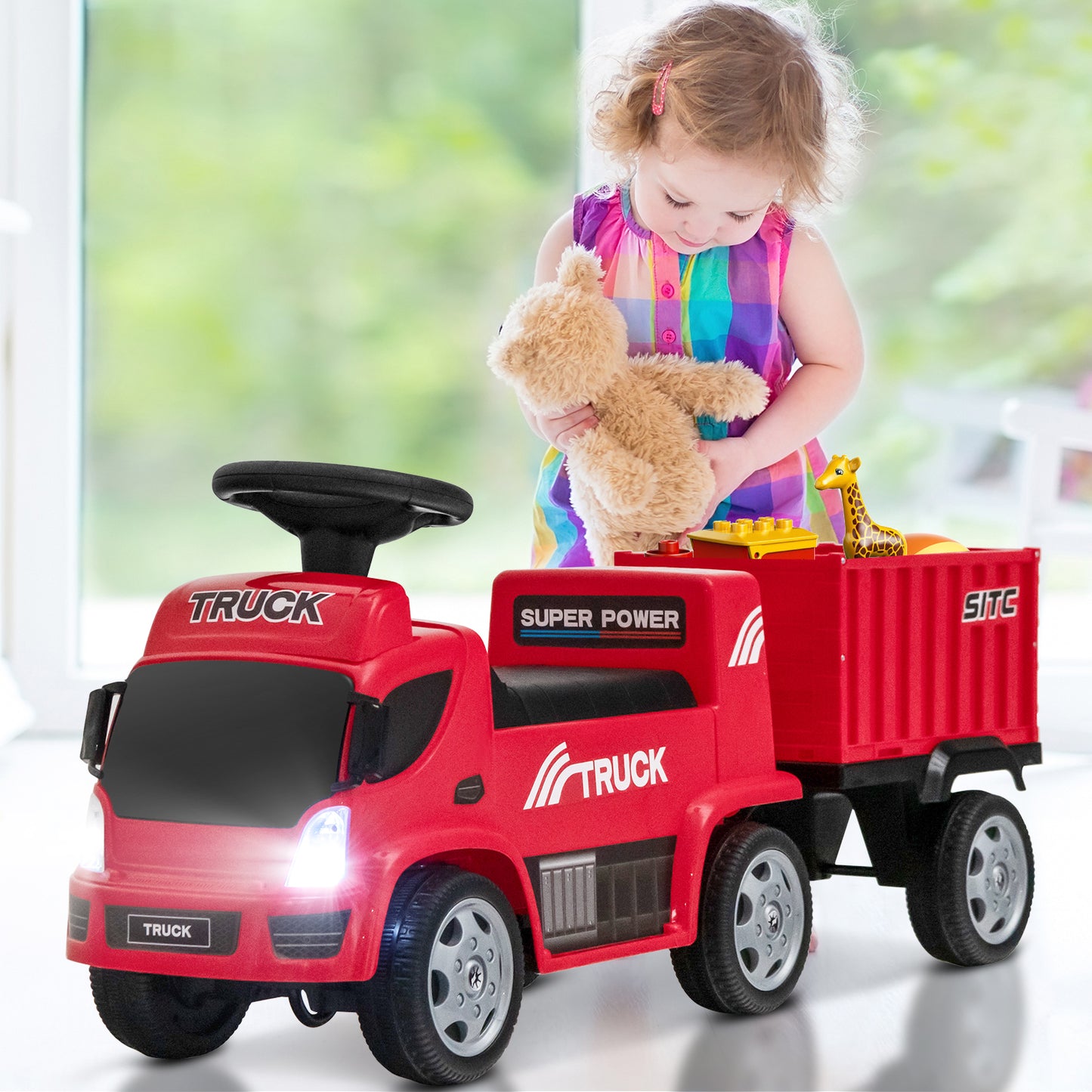 Kids Ride on Truck with Detachable Container for 18-36 Months-Red