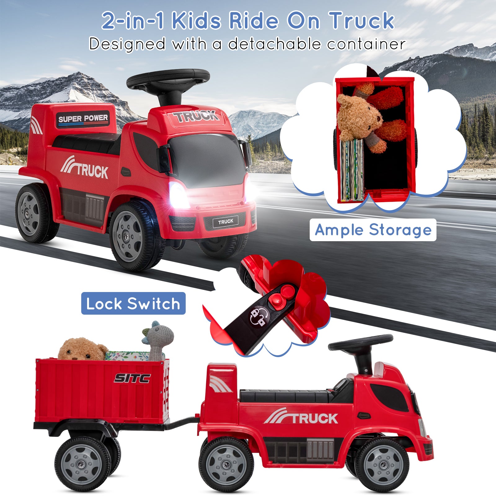 Kids Ride on Truck with Detachable Container for 18-36 Months-Red