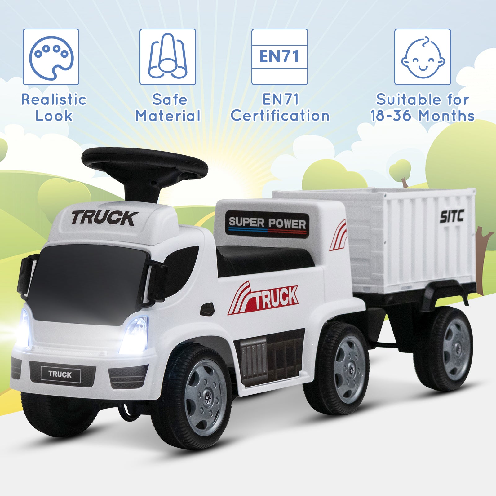Kids Ride on Truck with Detachable Container for 18-36 Months-White
