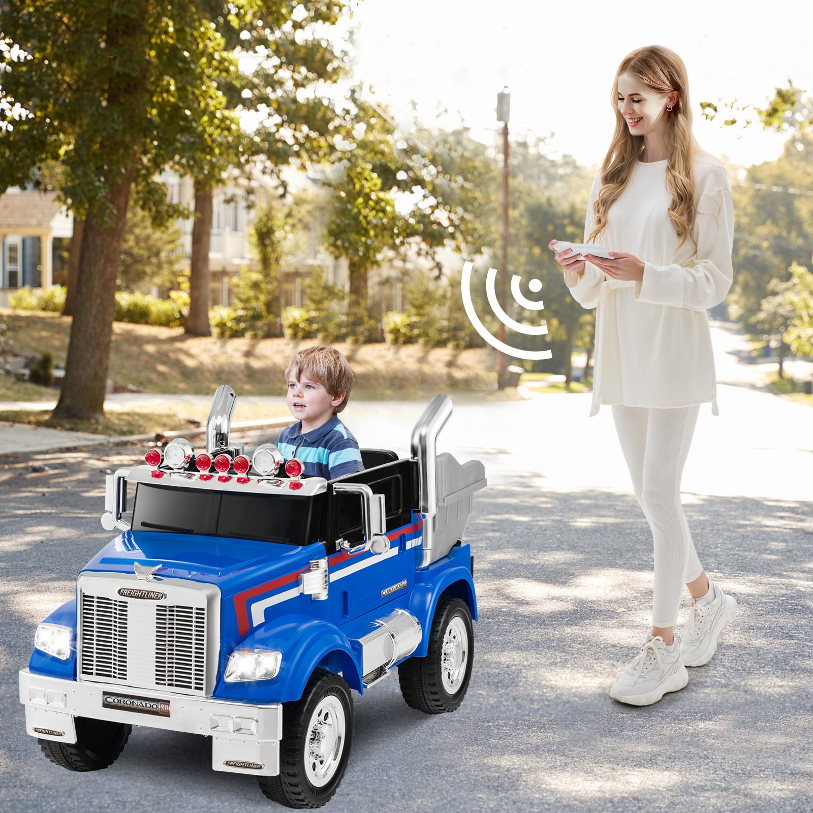 Kids Ride On Dump Truck 12V Battery Powered Licensed Toy-Blue