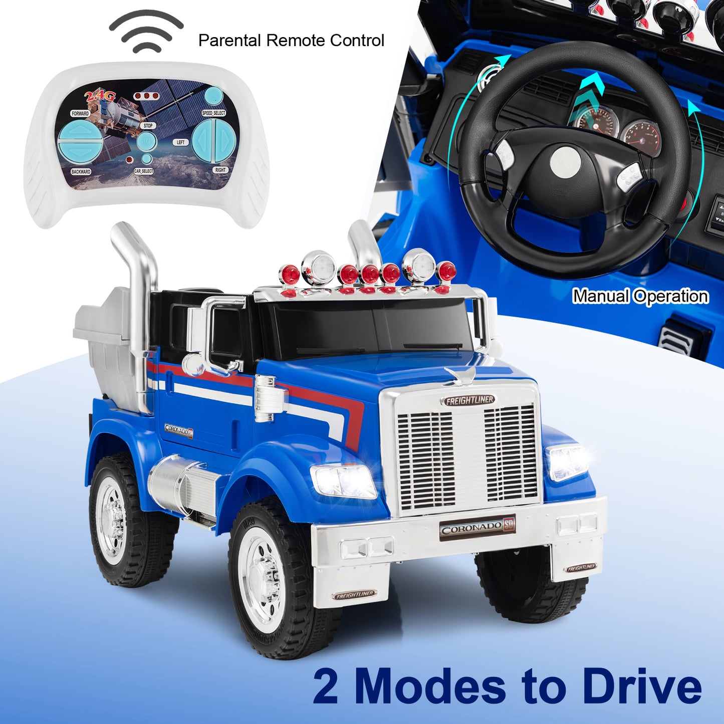 Kids Ride On Dump Truck 12V Battery Powered Licensed Toy-Blue