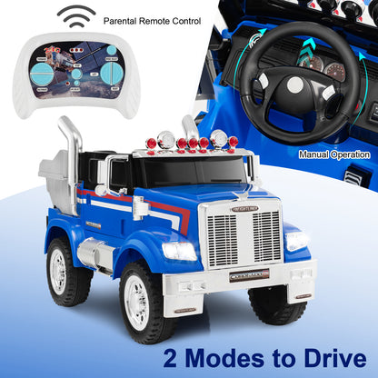 Kids Ride On Dump Truck 12V Battery Powered Licensed Toy-Blue