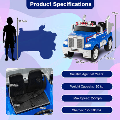 Kids Ride On Dump Truck 12V Battery Powered Licensed Toy-Blue