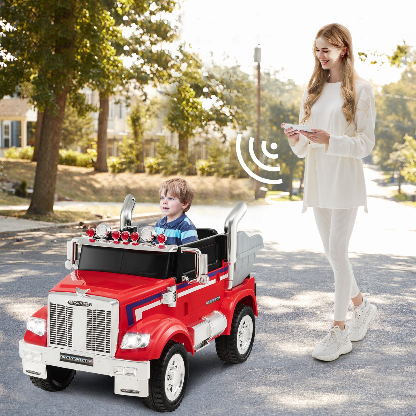 Kids Ride On Dump Truck 12V Battery Powered Licensed Toy-Red