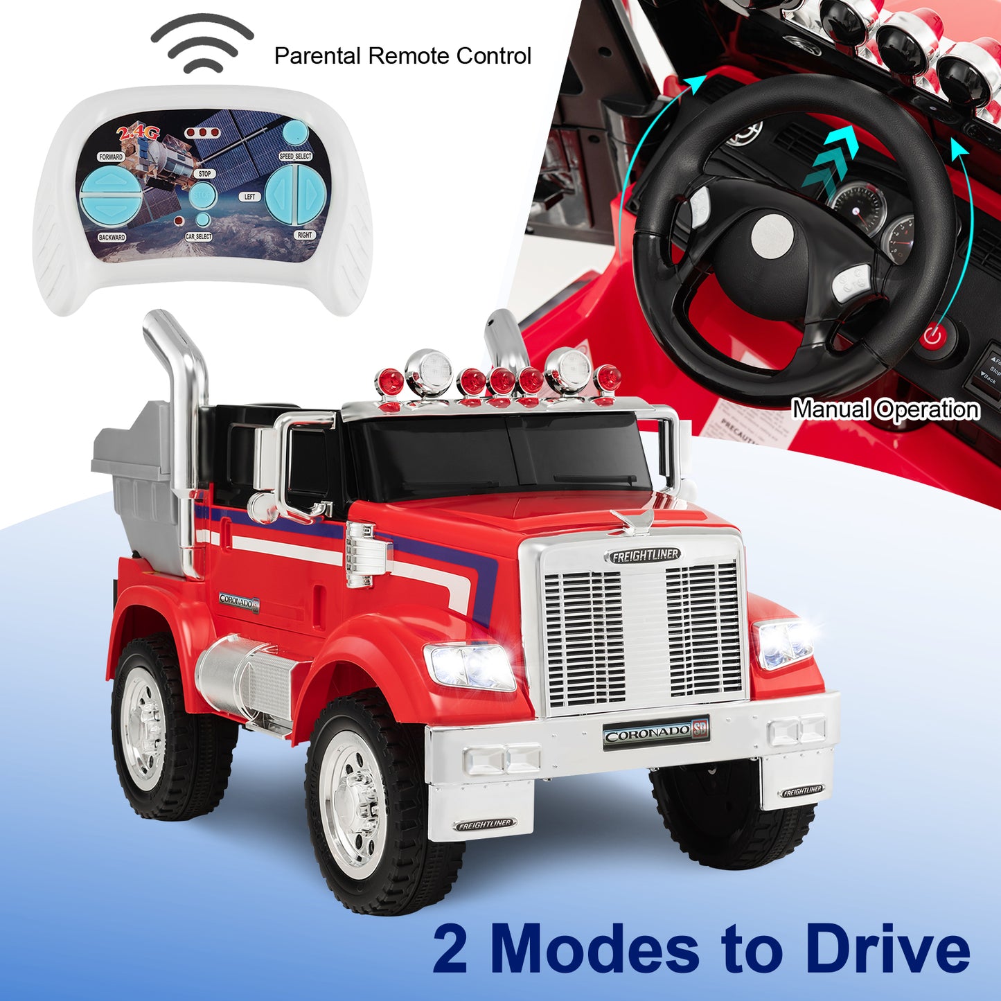 Kids Ride On Dump Truck 12V Battery Powered Licensed Toy-Red