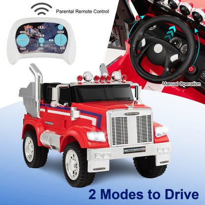 Kids Ride On Dump Truck 12V Battery Powered Licensed Toy-Red
