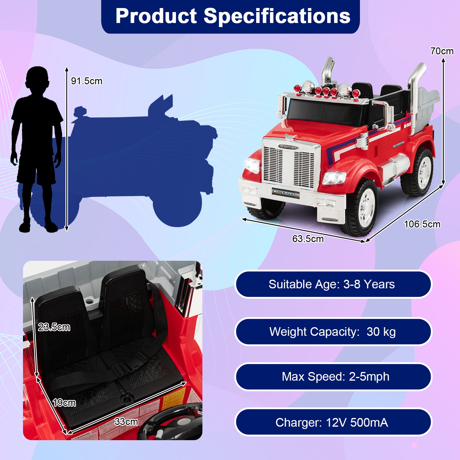 Kids Ride On Dump Truck 12V Battery Powered Licensed Toy-Red