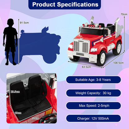 Kids Ride On Dump Truck 12V Battery Powered Licensed Toy-Red