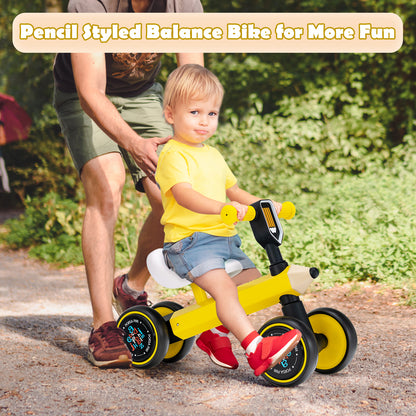 Baby Balance Bike with 4 Silent EVA Wheels for 10-24 Months Old-Yellow