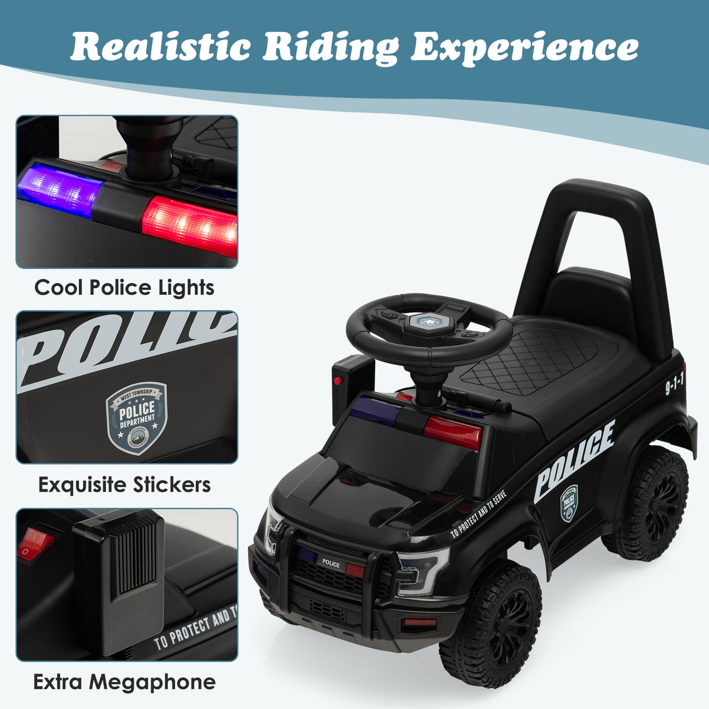 Licensed Toddler Ride On Push Police Car