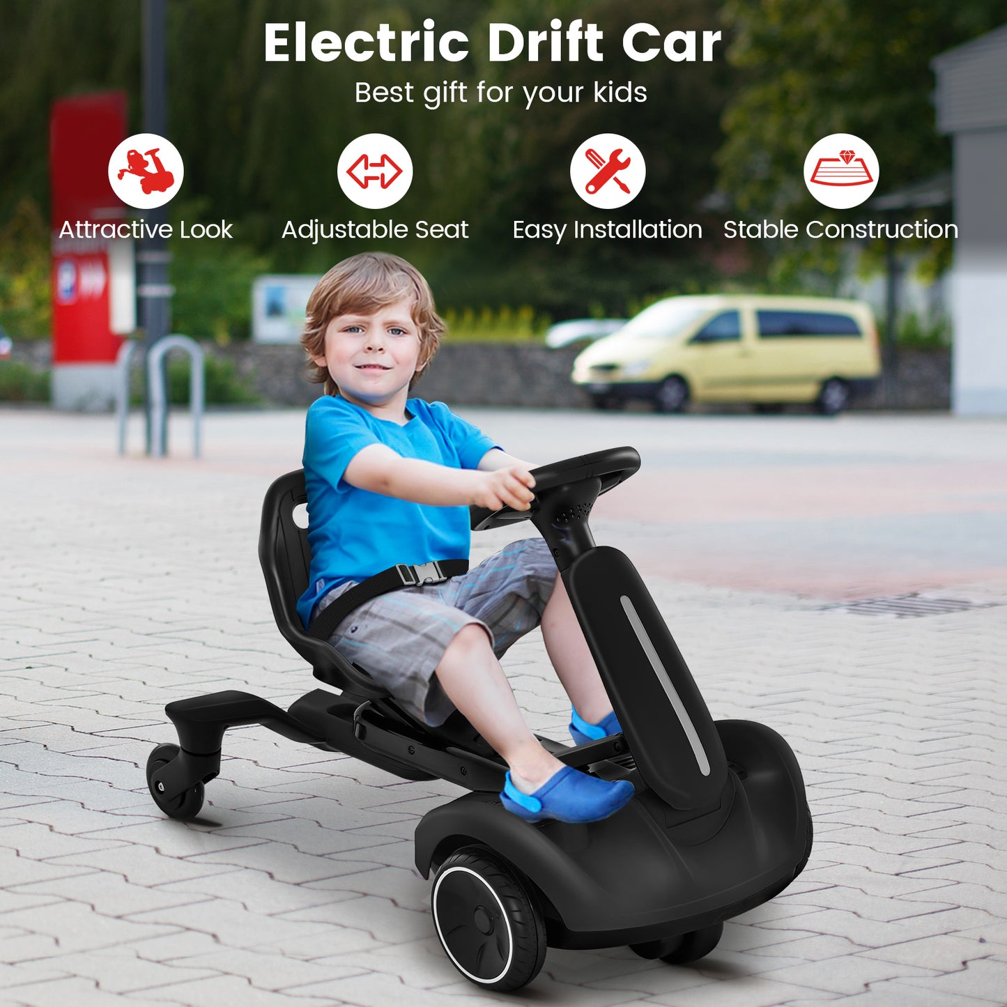 6V Electric Ride on Drift Car for Kids Aged 3-8 Years Old-Black