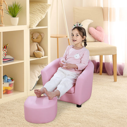 HOMCOM Kids Toddler Sofa Children's Armchair Footstool with Thick Padding, Anti-skid Foot Pads, 30 x 28 x 21cm, Pink